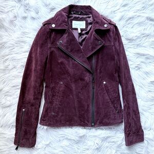 NWOT BCBG Generation Peplum Suede Leather Moto Coat Jacket Maroon Burgundy Small